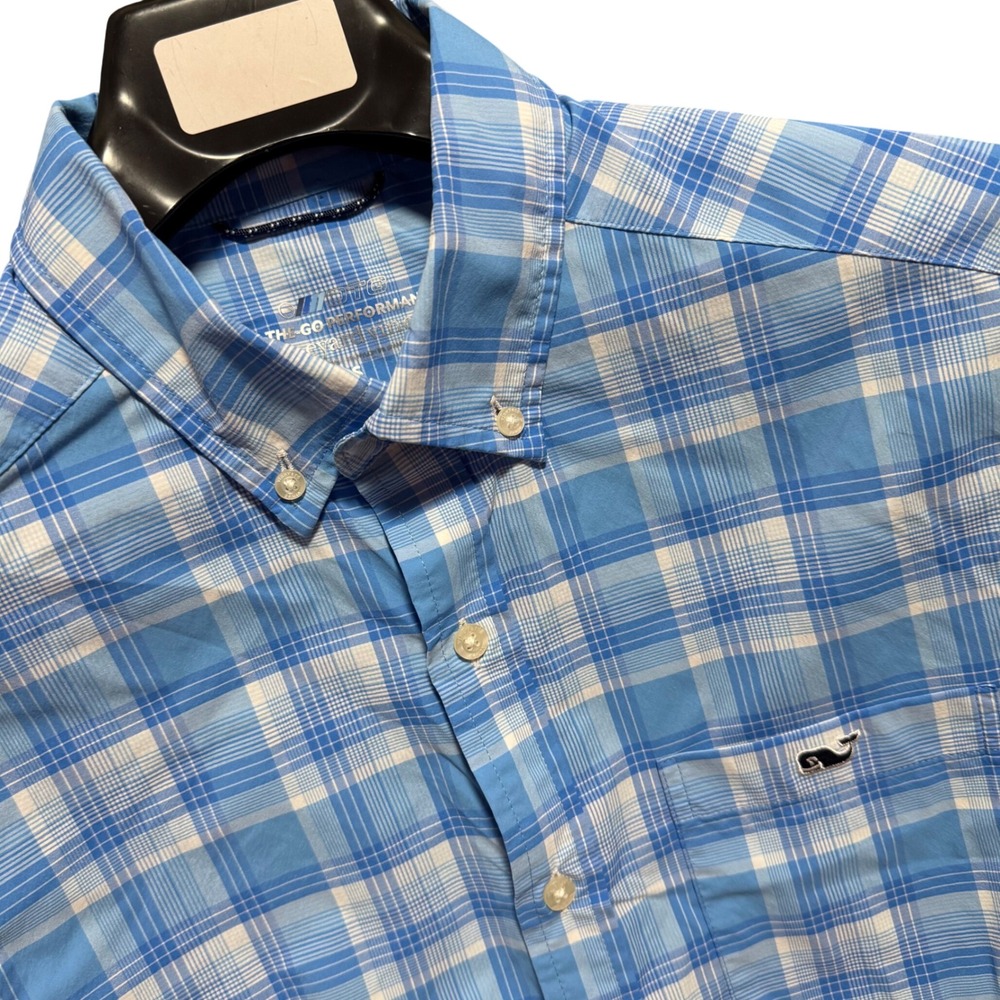 Vineyard Vines Shirt On The Go Small Plaid Button Down‎ Shirt Blue Performance